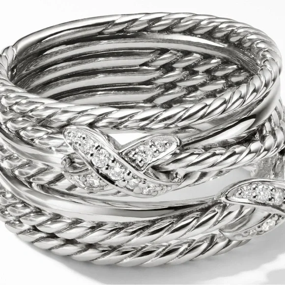 David Yurman Double X Crossover Ring in Sterling Silver with Pavé Diamonds-new! - Picture 5 of 7
